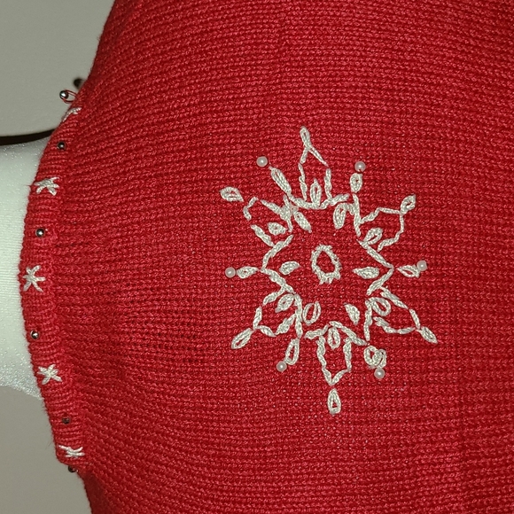 Ugly Christmas Sweater - Snowflakes - Red - Petite Medium - Picture 7 of 8